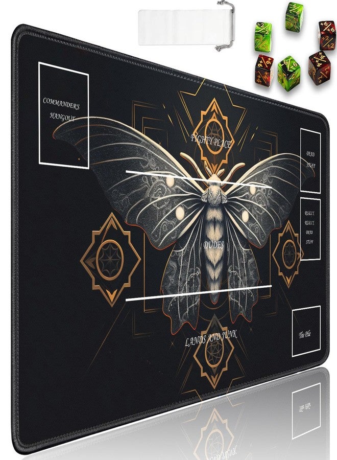 JVGFYNKL بساط لعب MTG، مقاس 24 × 14 بوصة، بساط لعب TCG مع مناطق، بساط لعب لألعاب بطاقات التداول مع حقيبة تخزين و6 نرد، سطح أملس لبساط طاولة MTG، فراشة الموت السريالية - Image 1